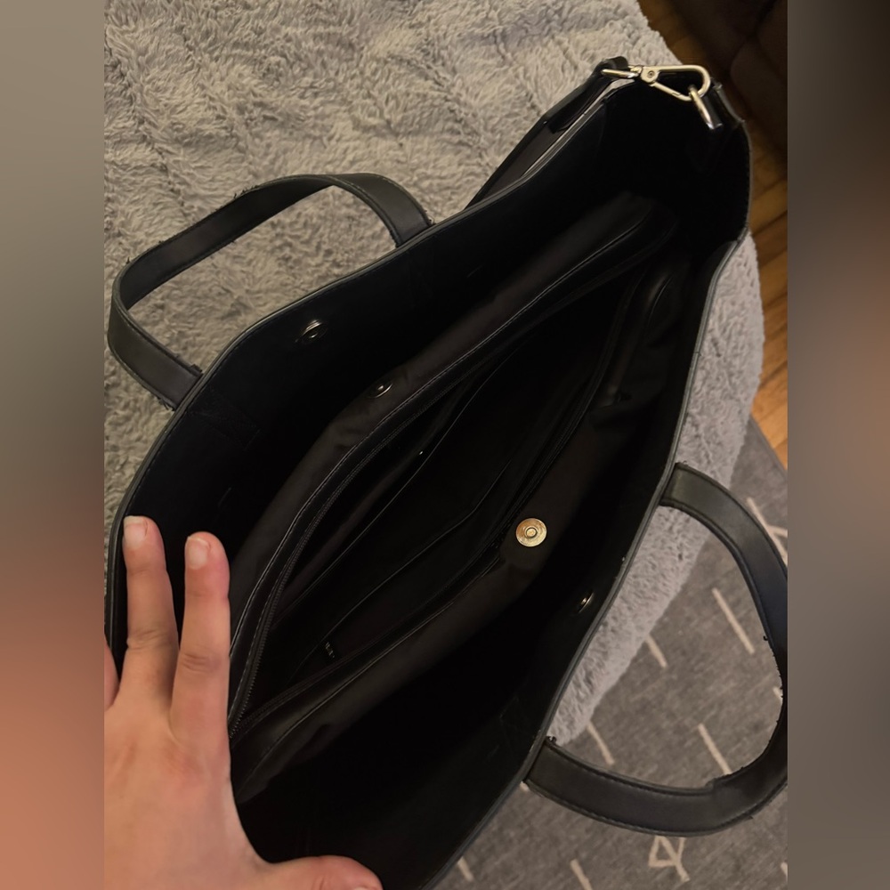 CALPAK Haven Black Leather Laptop Tote Bag - Picture 7 of 15